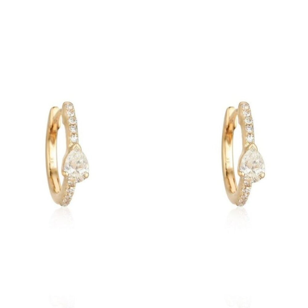 Teardrop Pave 14K (or 18k upon request) Yellow Gold Huggie Earrings